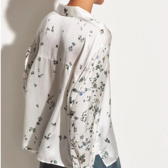 Vince Scattered Floral Silk Long-Sleeve Blouse - Medium - Picture 14 of 14